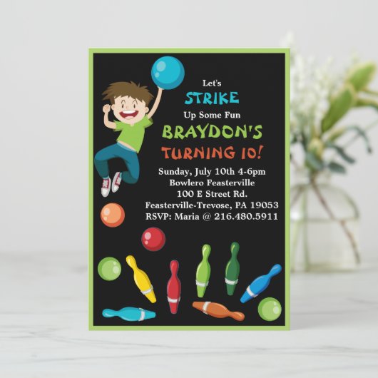 ボーリングパーティの招待状ハッピーバースデー招待状ボーイ 招待状 (スタンド正面)