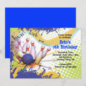 ボーリングパーティの招待状ハッピーバースデー招待状 招待状 (正面/裏面)