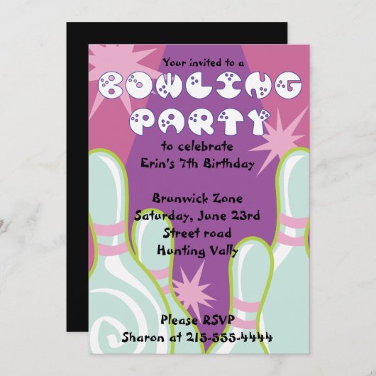 ボーリングパーティの招待状ハッピーバースデー招待状 招待状 (正面/裏面)