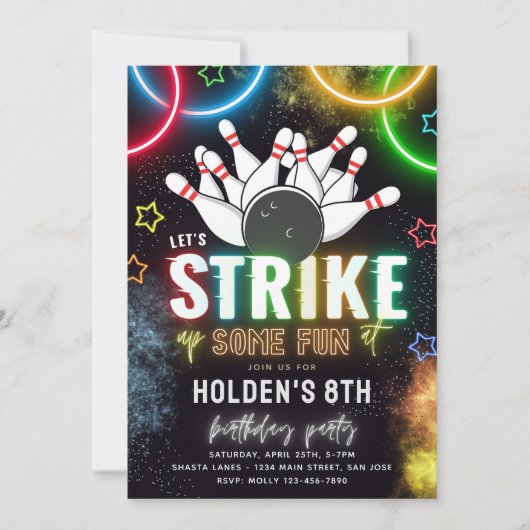 ボーリングパーティの招待状 |ボーリング誕生日 招待状 (正面)