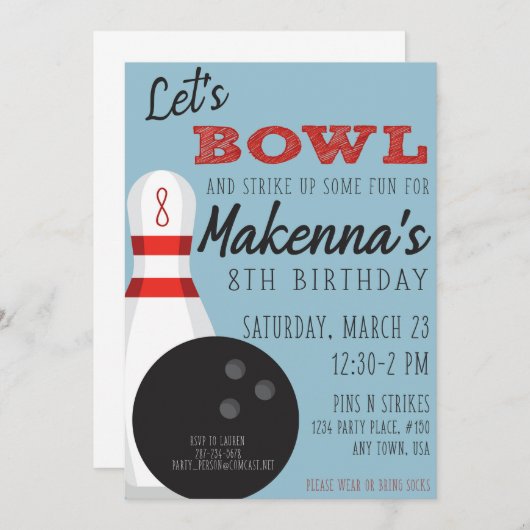ボーリングパーティの招待状 招待状 (正面/裏面)