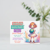 ボーリングパーティーガールズアニメ誕生日招待状 インビテーションポストカード (スタンド正面)