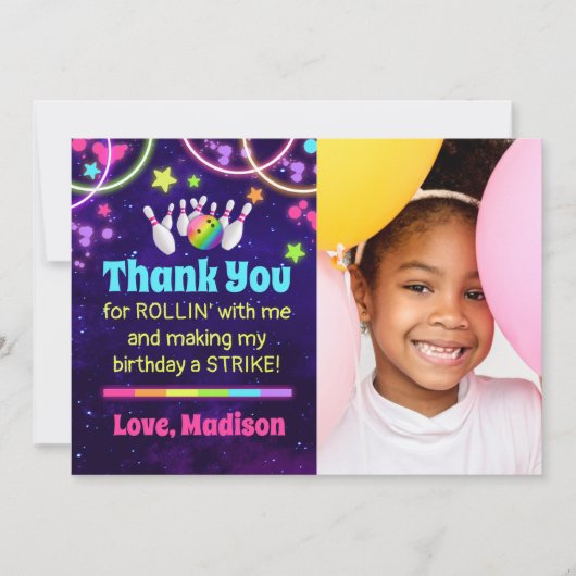 ボーリングパーティーサンキューカード（写真あり） サンキューカード (正面)