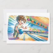 ボーリングパーティーボーイズアニメ誕生日招待状 招待状 (正面)