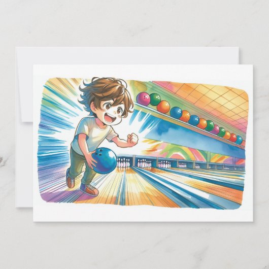 ボーリングパーティーボーイズアニメ誕生日招待状 招待状 (正面)