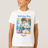 ボーリングパーティーボーイ誕生日 パーソナライズされた Tシャツ (正面)
