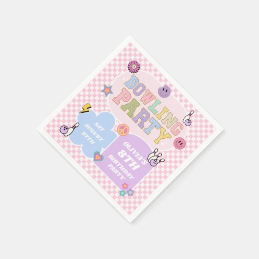 ボーリングパーティー名門私立校風のバーシティパッチ誕生日パーティー スタンダードカクテルナプキン (角)