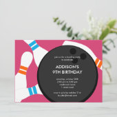 ボーリングパーティー誕生日パーティーの招待-ピンク 招待状 (スタンド正面)