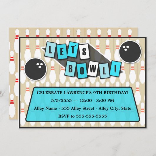 ボーリングパーティー誕生日招待状 招待状 (正面/裏面)