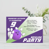 ボーリングパーティー誕生日紫と緑 招待状 (スタンド正面)