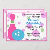 ボーリングパーティー – 少女 招待状 (正面/裏面)