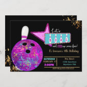 ボーリングパーティー、誕生日ネオングローボーリング 招待状 (正面/裏面)