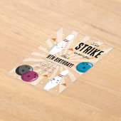 ボーリングピザストライクアップいくつかのおもしろい子供の誕生日 アクリル招待状 (レイダウン)