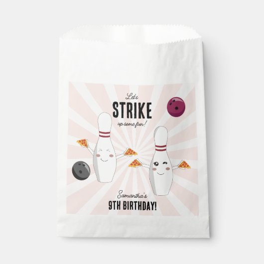 ボーリングピザストライクアップいくつかのおもしろい子供の誕生日 フェイバーバッグ (正面)