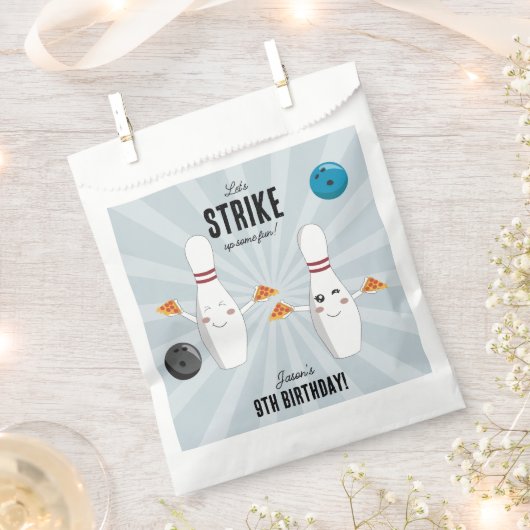 ボーリングピザストライクアップいくつかのおもしろい子供の誕生日 フェイバーバッグ (クリップ留めされた状態)