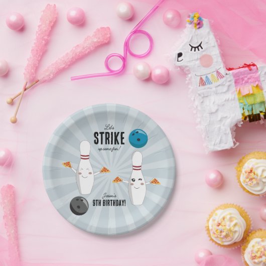 ボーリングピザストライクアップいくつかのおもしろい子供の誕生日 ペーパープレート (パーティー)