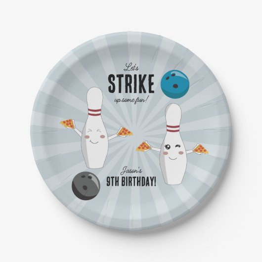 ボーリングピザストライクアップいくつかのおもしろい子供の誕生日 ペーパープレート (正面)