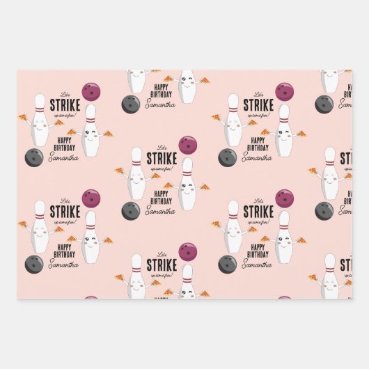 ボーリングピザストライクアップいくつかのおもしろい子供の誕生日 ラッピングペーパーシート (正面2)