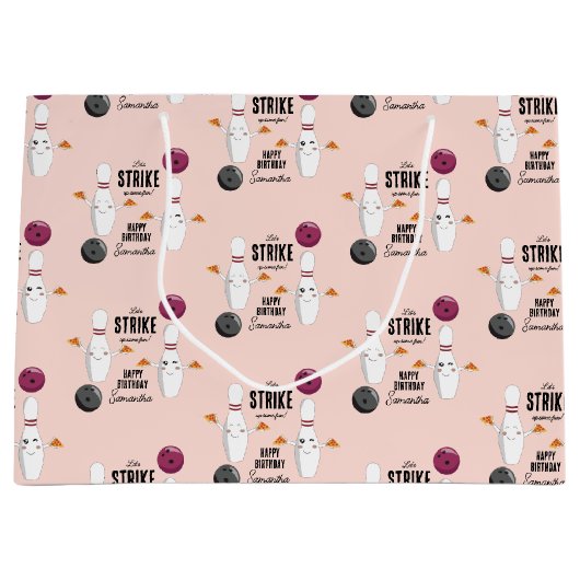 ボーリングピザストライクアップいくつかのおもしろい子供の誕生日 ラージペーパーバッグ (正面)