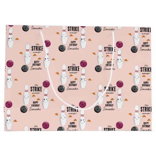 ボーリングピザストライクアップいくつかのおもしろい子供の誕生日 ラージペーパーバッグ (裏面)