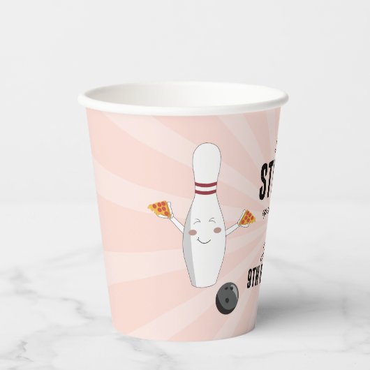 ボーリングピザストライクアップいくつかのおもしろい子供の誕生日 紙コップ (正面)