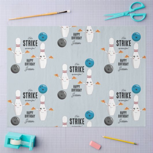 ボーリングピザストライクアップいくつかのおもしろい子供の誕生日 薄葉紙 (クラフト)