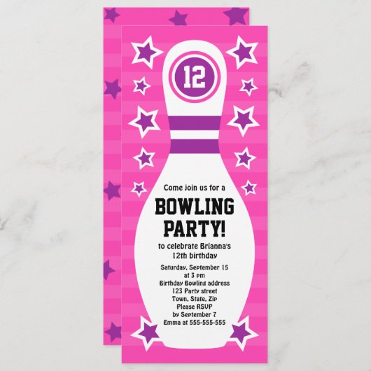ボーリングピンの誕生日パーティーの招待状（星） 招待状 (正面/裏面)