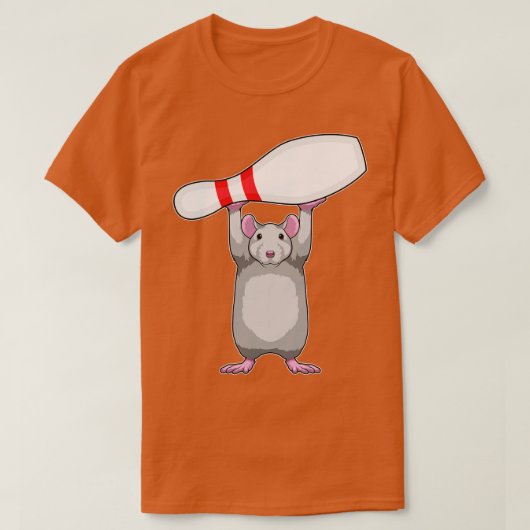ボーリングピンを使用したボーリングでのマウス Tシャツ (デザイン正面)