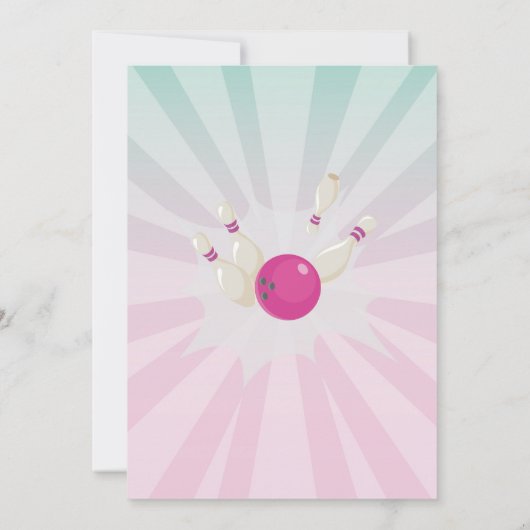 ボーリングピンクストライクおもしろいボウルガールズ誕生日 招待状 (裏面)