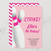 ボーリングピンクバースデーパーティ招待状 招待状 (正面/裏面)