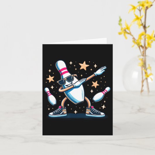 ボーリングピンダビングサングラスボウリングをする人、 クリケットの投手プレーヤーキッズボーイ カード (黄色い花)