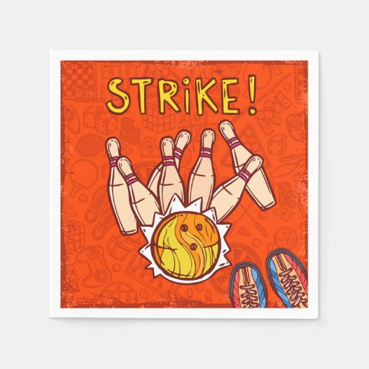 ボーリングピンボーリングをテーマにした誕生日パーティー スタンダードカクテルナプキン (正面)