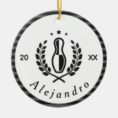 ボーリングピンロゴ&名前をカスタムする年スポーツテーマ セラミックオーナメント (正面)