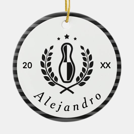 ボーリングピンロゴ&名前をカスタムする年スポーツテーマ セラミックオーナメント (正面)
