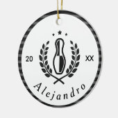 ボーリングピンロゴ&名前をカスタムする年スポーツテーマ セラミックオーナメント (左)