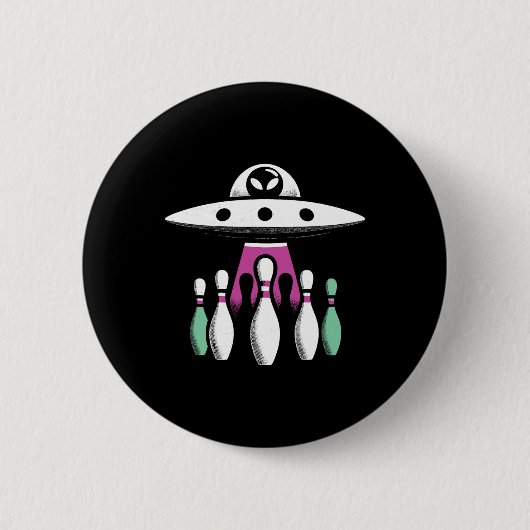 ボーリングピン取り外しエイリアンUfo -おもしろいエイリアンInv 缶バッジ (正面)