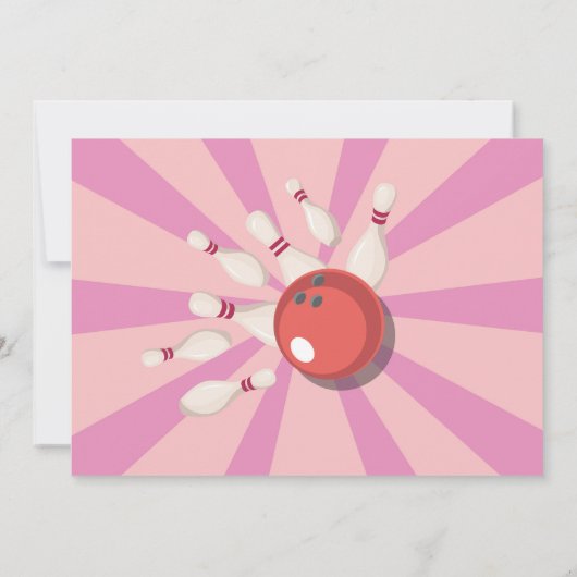 ボーリングフォトストライクおもしろいボウルピンクガールズ誕生日 招待状 (裏面)