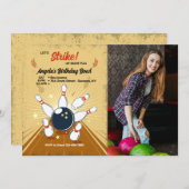 ボーリングフォト誕生日招待状 招待状 (正面/裏面)