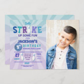 ボーリングブルーストライクフォトボウルボーイズ誕生日 招待状 (正面/裏面)