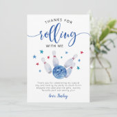 ボーリングブルー感謝してい転が誕生日 サンキューカード (スタンド正面)