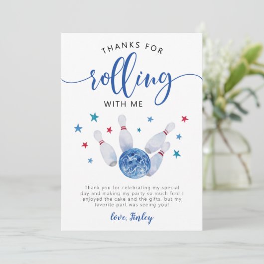ボーリングブルー感謝してい転が誕生日 サンキューカード (スタンド正面)