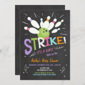 ボーリングベビーシャワー招待状ピンクパープルガール 招待状 (正面/裏面)