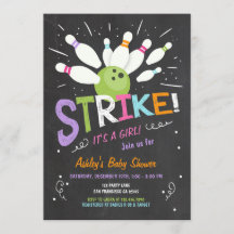 ボーリングベビーシャワー招待状ピンクパープルガール