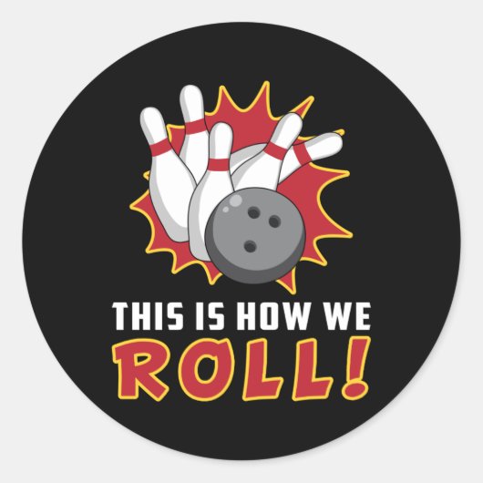 ボーリングボウリングをする人、 クリケットの投手ストライクスポーツチームボウルギフトおもしろいギフト ラウンドシール (正面)