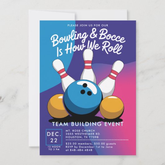 ボーリングボッチェチーム建物教会ビジネスブライト 招待状 (正面)