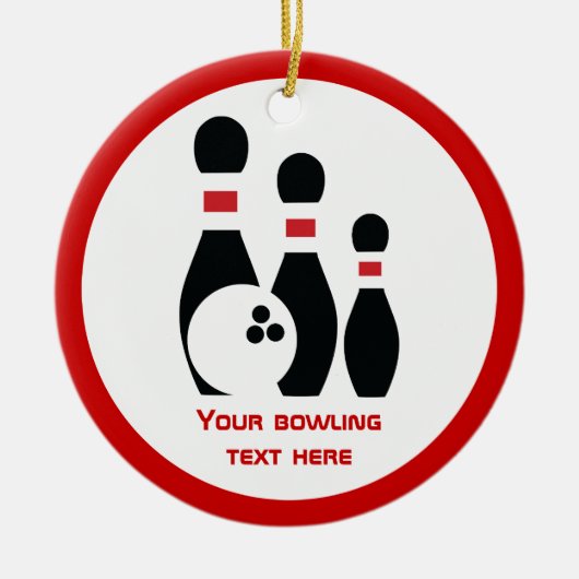 ボーリングボールとピン黒の赤カスタムいボール セラミックオーナメント (正面)