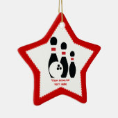 ボーリングボールとピン黒の赤カスタムいボール セラミックオーナメント (右)