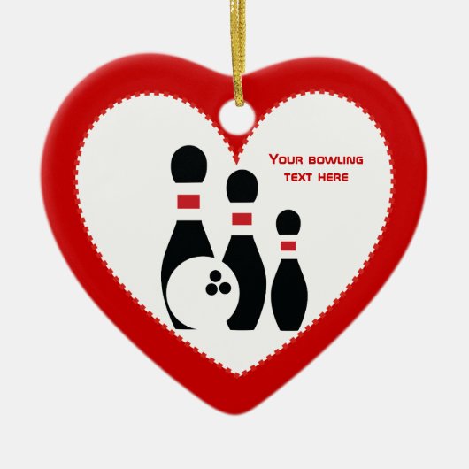 ボーリングボールとピン黒の赤カスタムいボール セラミックオーナメント (正面)