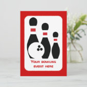 ボーリングボールとピン黒の赤カスタムいボール 招待状 (スタンド正面)