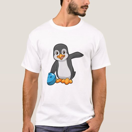 ボーリングボールとボーリングのペンギン Tシャツ (正面)